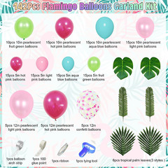 142Pcs Tropical Flamingo Balloons Garland Arch Kit, 40″ Flamingo Balloons Hot Pi