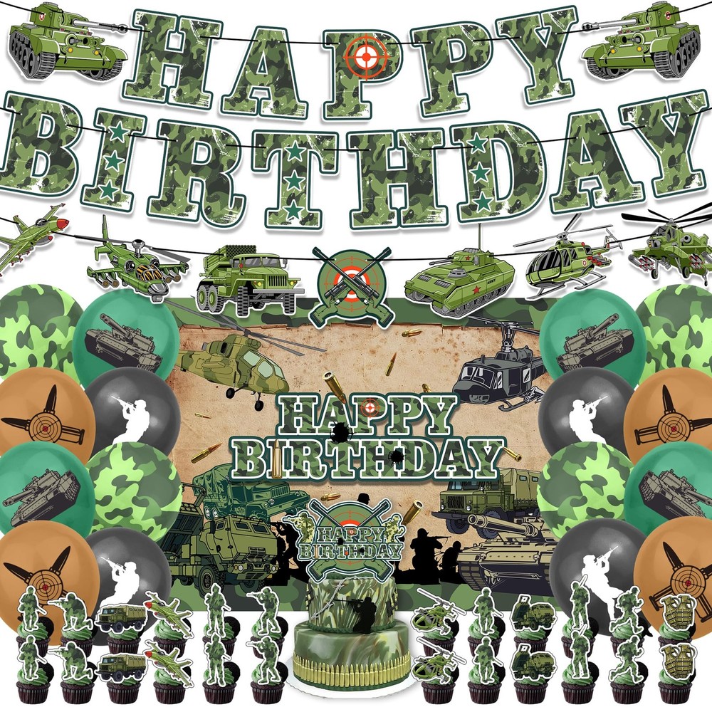 43Pcs Army Party Decorations Military Supplies Includes Soldier Balloons- Ban…