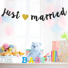 Black Glitter Just Married Banner – Engaged Sign – Wedding Banner – Bridal Showe