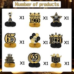 65th Birthday Decorations for Men – 9PCS Vintage 65th Birthday Honeycomb Cent…