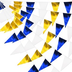 130FT Navy-Blue White Gold Glitter Triangle Pennant Banner Flag Metallic Bunt…