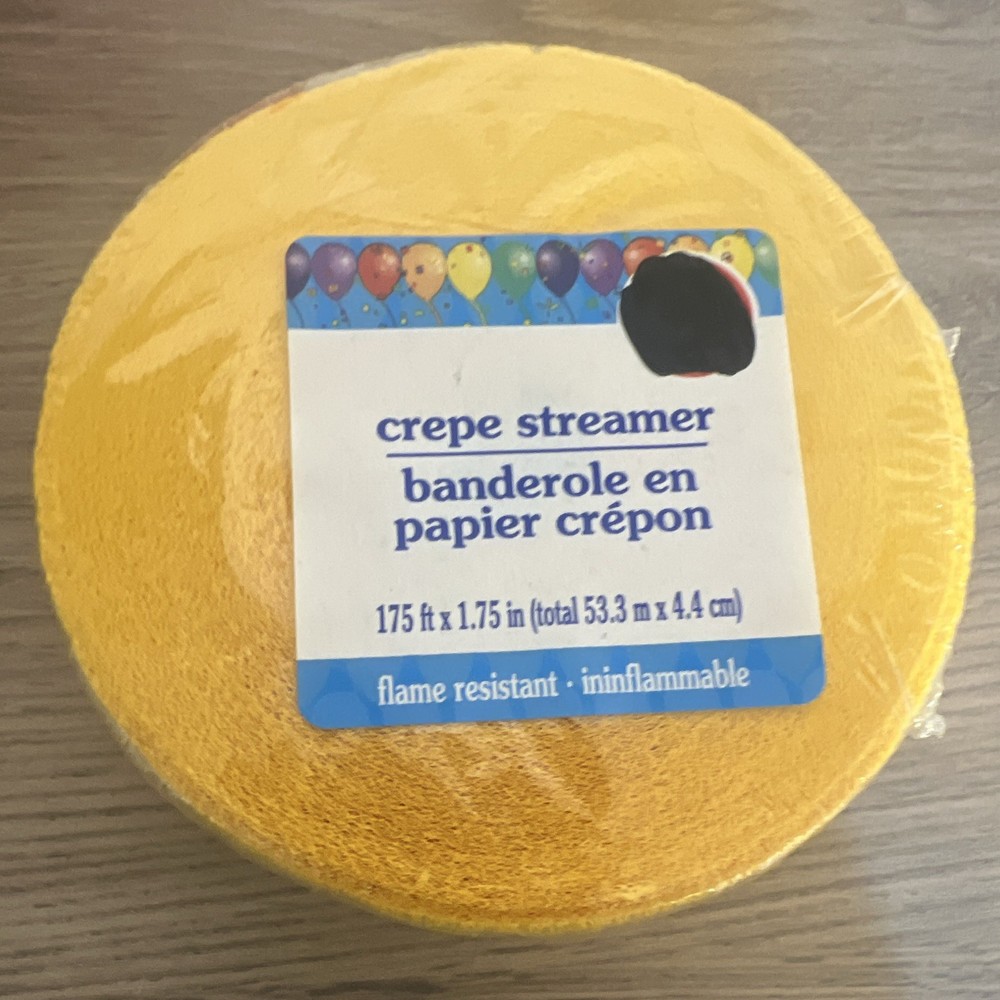 Yellow Crepe Paper Streamers Roll, Solid, Flame Resistant, 175 ft x 1.75 in