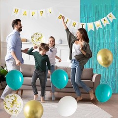 Teal Blue and Gold Happy Birthday Party Decorations Banner Turquoise Aqua Foi…