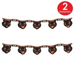 2 Piece Vintage Halloween Party Decorations Cat Banners, 7.5″ x 4′,
