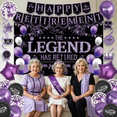 Retirement Party Decorations Women, Black and Purple Happy Retirement Banner …