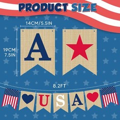 4th of July Decorations Memorial Day Red Blue Hearts USA Garland Banner Gift