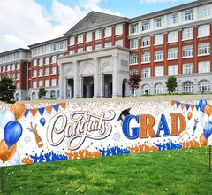 Congrats Grad Banner Decoration-Class 118 inches x 24 inches, Orange and Blue