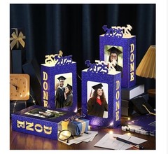 Graduation Table Photo Centerpieces 4 Boxes Blue 2025 w/lights