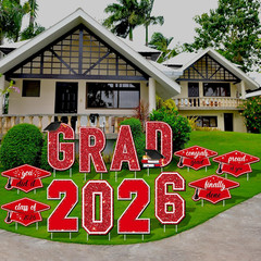 13Pcs 16″ 2026 GRAD Yard Signs with Stakes Class of 2026 Outdoor Lawn Decor