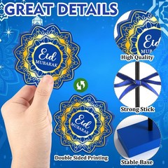 3 PCS Ramadan Table Decorations Wooden Eid Mubarak Signs Rustic Blue.Classic