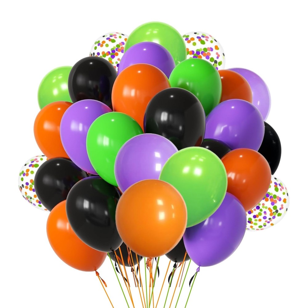 Halloween Balloons Set, 50 Pieces 12 Inches Purple Balloons Black Green Ballo