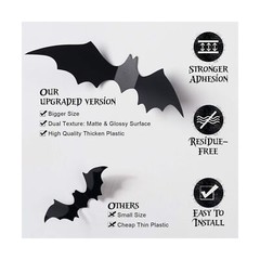 Coogam 60PCS Halloween Bats Decoration, 4 Different Sizes Realistic PVC Black…