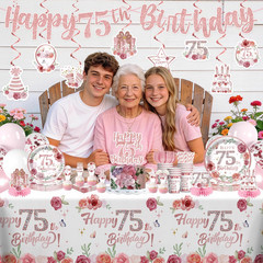 Yingto 196 PCS 75th Birthday Decorations for Women, Happy 75th Birthday Party Su