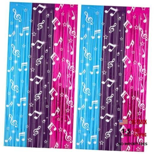 2 Pack Music Theme Fringe Curtain Backdrop 40 3.3ftx6.6ftx2pcs Blue&purple&pink