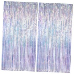 Thicken Iridescent Party Streamers 2 Pack 3.3×6.6 FT, Holographic Foil Fringe
