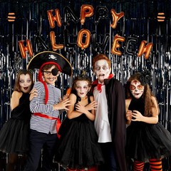 2pcs 3.2’x8.2′ Halloween Party Decorations Tinsel Backdrop Streamers, Black Foil