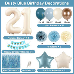 Dusty Blue 21St Birthday Decorations for Him Her Beige Cream Number 21 Balloon B