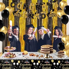 Balloons Black and Gold Metallic 70pcs 12inch Graduation Anniversary Birthday