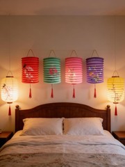5 LED Lighted Paper Lanterns Hanging Decorations Set Colorful Party Home Decor