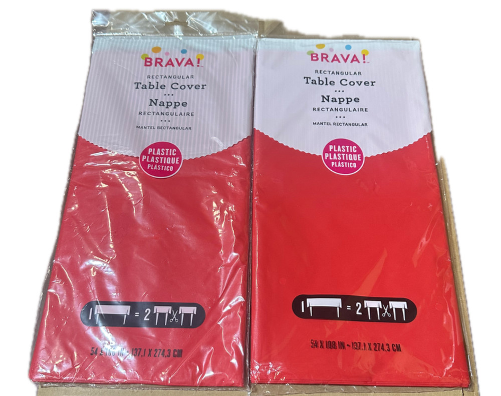 2 Pack Brava! Amscan Rectangular Plastic Table Cover 54″ x 108″ Apple Red