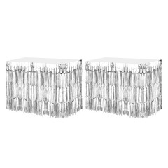 2 Pcs 29×108 Inch Silver Metallic Foil Fringe Tinsel Table Skirts