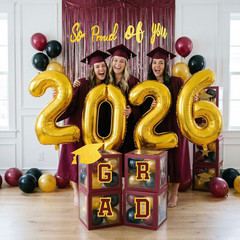 Graduation Decorations 2026 Maroon Black Gold Balloon Arch Kit GRAD Boxes