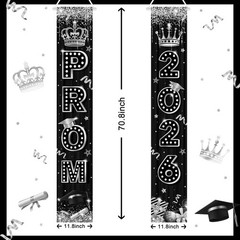Prom Banner 2026 Prom Black and Silver Graduation Door Banner Send off Decoratio