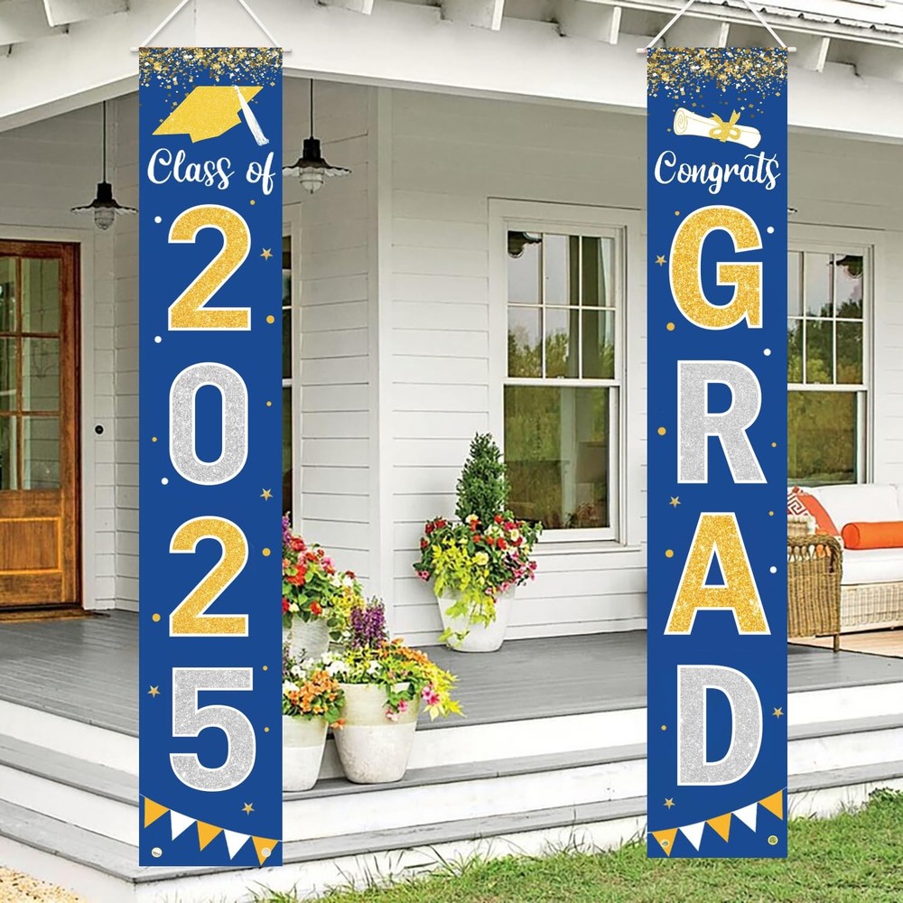 Class Of 2025 Blue Banner, Graduation Wall Decor, Porch Sign