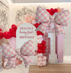 4Pcs Pink Bow Balloons 38″/Gingham Bowknot Foil Balloons for One Silly Goose De