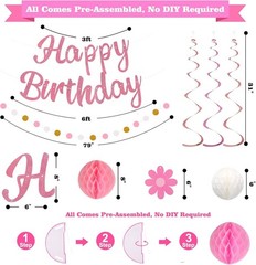 Birthday Decorations, NO DIY, Pre-Strung Happy Birthday Banner with Honeycomb…