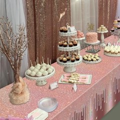 4 Pack Rose Gold Table Cloths, 51 x 86 inches Rose Gold Glitter Rosegold