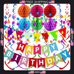 Fecedy Happy Birthday Banner With Colorful Paper Flag Bunting Paper Circle