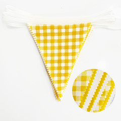 Yellow Gingham Fabric Bunting Banner Flags for Picnic Wedding Birthday Baby