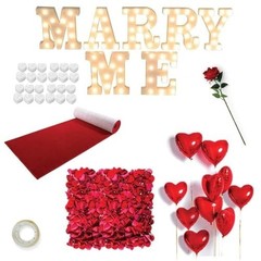 Engagement Proposal Decoration Kit – Light Up Letters, 2000 Rose Petals, Heart C