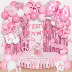 Pink Bow Birthday Decorations, Coquette Themed Party Supplies with Light Pear…