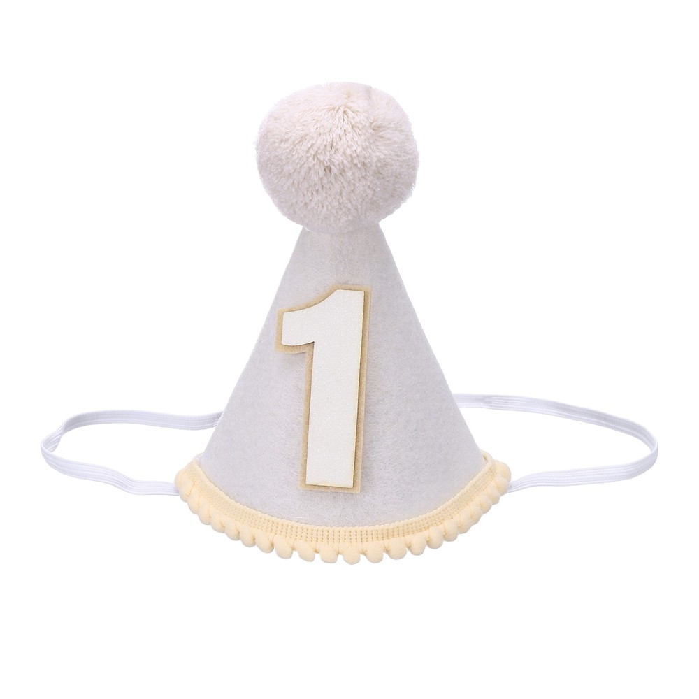 One Mini Birthday Party Hat 1 Pcs, 15cm/ 6″ Tall 1 Year Cone Hat, Beige