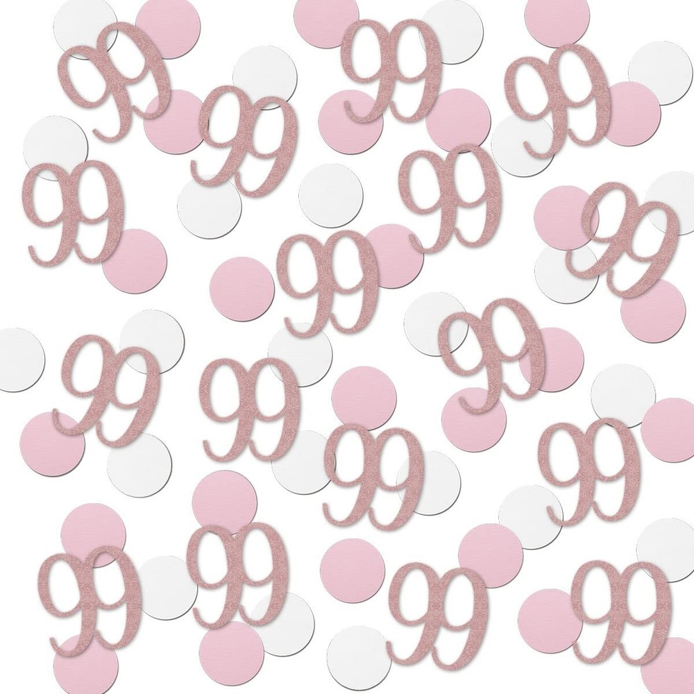 200 PCS Rose Gold 99 Confetti 99th Glitter Birthday Number Anniversary Decor