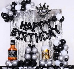 Black and White Birthday Decorations for Men Women Boys Girls 94pcs Black Silver