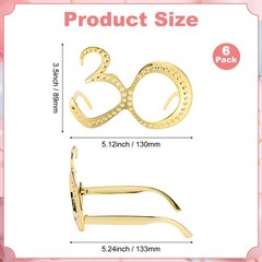 6-Pack Birthday Glasses with Rhinestones, 30th Photo Booth Props [Gold]
