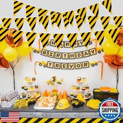 Luxiocio Construction Birthday Party Supplies, 5 Packs Construction Pennant B