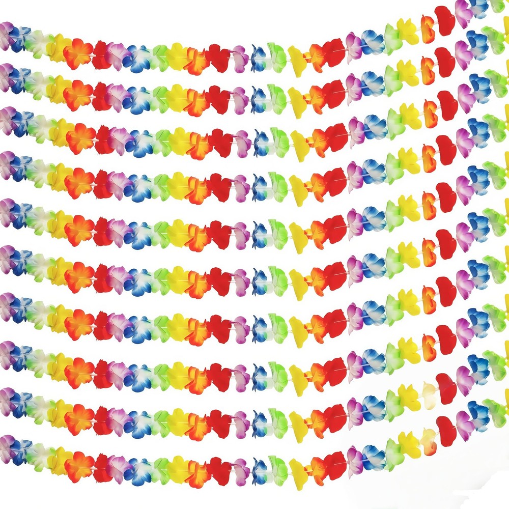 10 Pack Super Long Tropical Multicolored Plastic Garland Flower Leis for Part…
