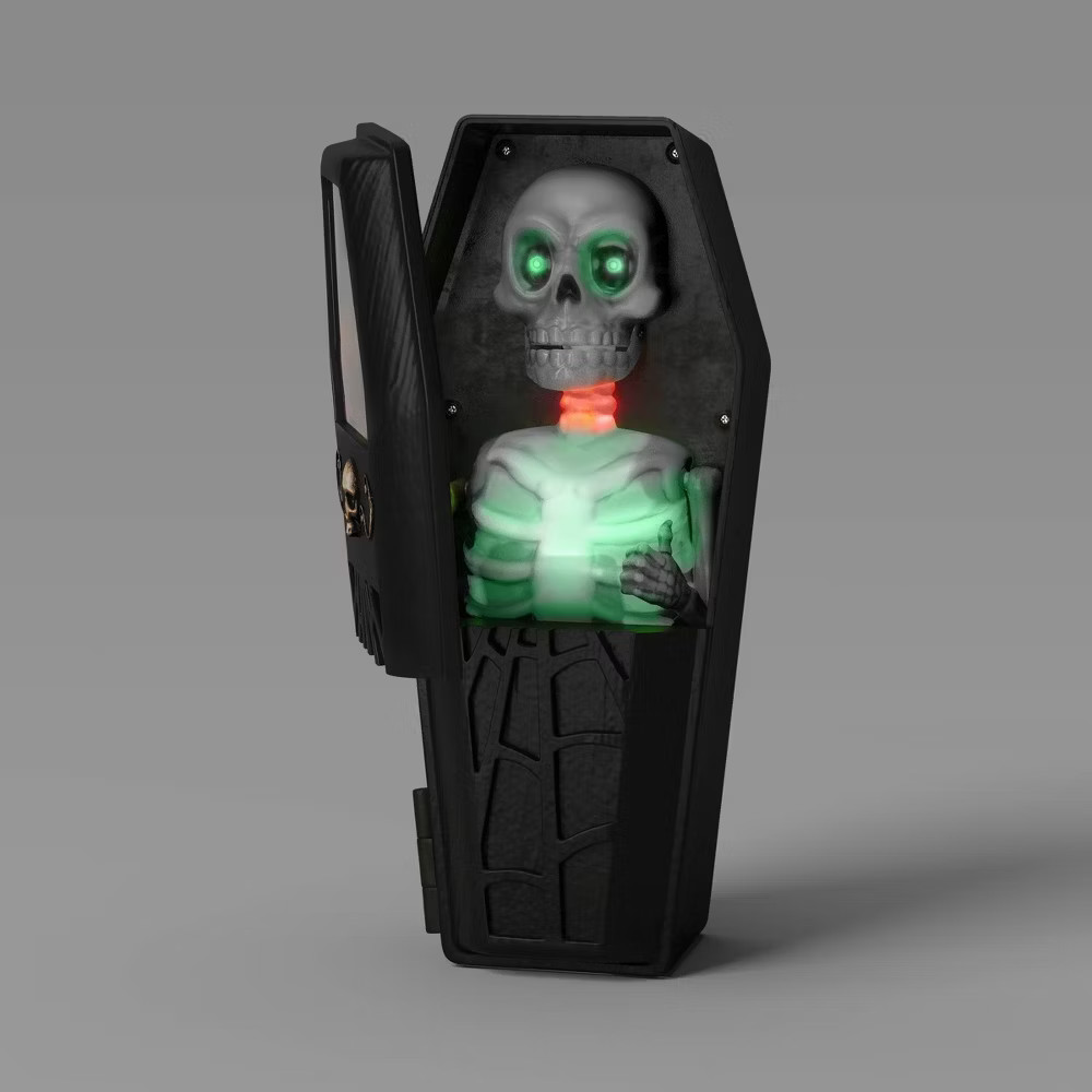 5″ Light and Sound Skeleton in Coffin Halloween Decorative Prop Black –