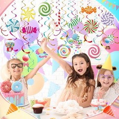 36 Pcs Candyland Party Decorations Candy Hanging Swirls Colorful Swirl Lollip…