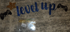 Level Up Blue, Gold and Black Glitter Banner for Graduation Birthday Theme NEW