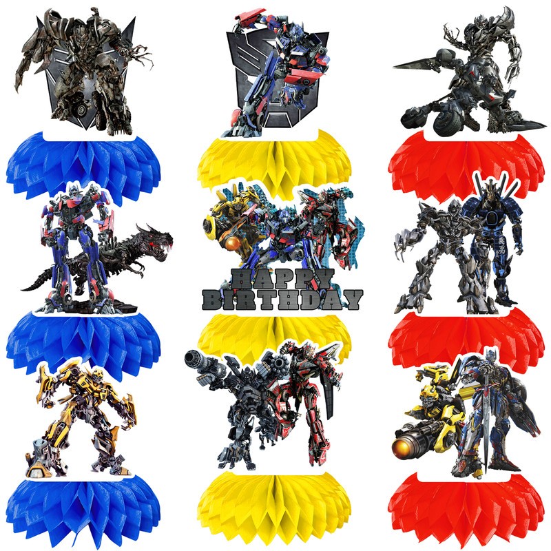 Transformers Birthday Party Centerpieces Set Bumblebee 3D Paper Honeycomb Stand