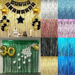 2M-3M Self Adhesive Foil Fringe Tinsel Shimmer Curtain Happy Birthday Party Door