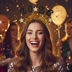 2026 Happy New Year Headband Tiara 2Pcs Gold Silver Glitter Star Party Supplies
