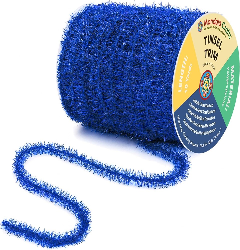 Blue Tinsel Garland – 30 Feet Thin Metallic Foil Glitter Garland for Christmas