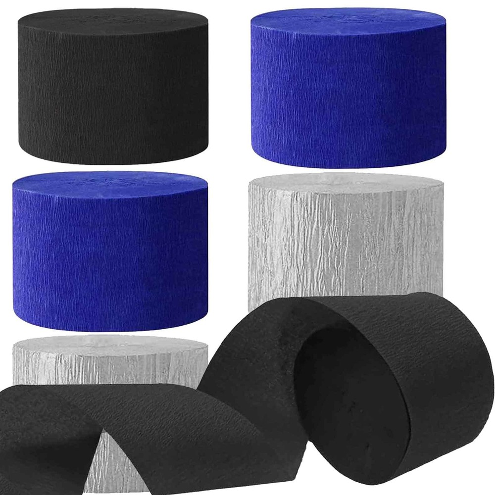6 Rolls Black Blue Silvery Crepe Paper Streamers 1.8 Inch Widening 82 Feet
