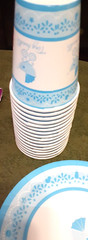 Baby Shower Decorations for Boy Blue/White Set Decor Games Plates Cups Satch